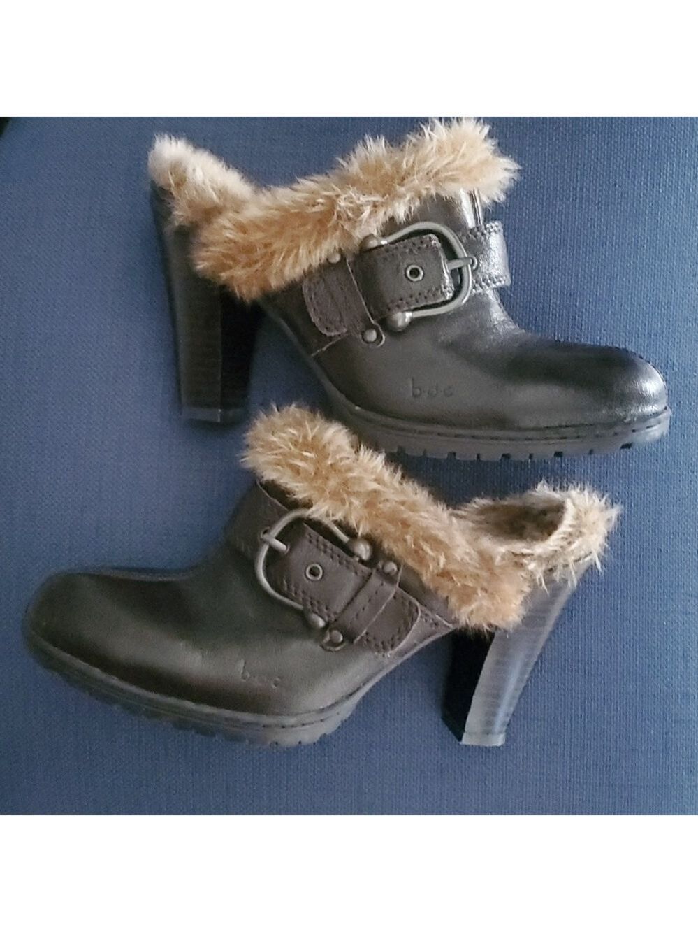 B.O.C. Shoes Women's Size 7 Faux Fur Clog High Heel Brown Tan Fur Boc